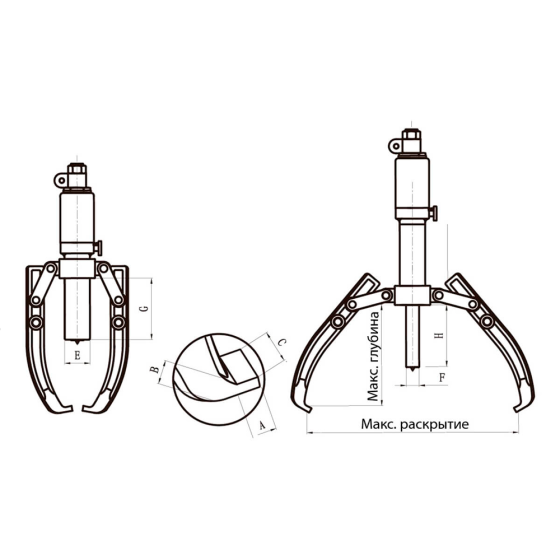 Съёмник гидравлический, 50 т, Ø захвата 200-500 мм, глубина 250 мм [HRH-PU01050500]
