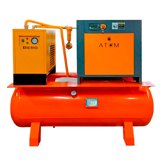 Компрессор винтовой Атом А4ЕО-500 (8 бар, 550 л/мин, 4 кВт, 500л, IP23, осушитель+фильтр+конд-ик)